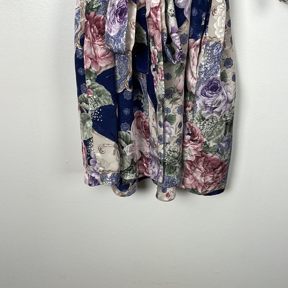Maryann's 2 piece gown women vintage size medium floral satin 2 pockets belt - Picture 2 of 13